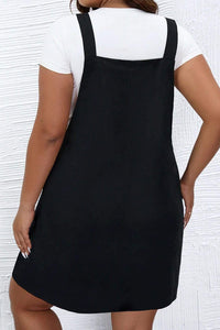 Black Solid Buttoned Straps Plus Size Overall Dress | Plus Size/Plus Size Dresses/Plus Size Mini Dresses