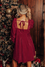 Load image into Gallery viewer, Babydoll Dress | Red Tie Back Square Neck Velvet Dress
