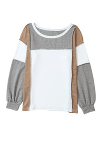 Medium Grey Exposed Seam Color Block Patchwork Top