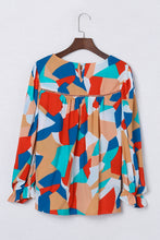 Load image into Gallery viewer, Multicolor Abstract Pattern Crewneck Ruffled Puff Sleeve Blouse | Tops/Blouses &amp; Shirts
