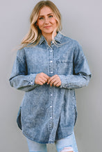 Load image into Gallery viewer, Sky Blue Vintage Washed Chest Pocket Denim Shirt
