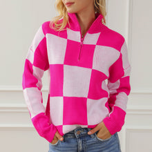 Load image into Gallery viewer, Checkered Half Zip Long Sleeve Sweater
