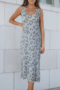 Gray Leopard Print Sleeveless Maxi Dress | Dresses/Maxi Dresses