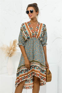 Bohemian Dress | Printed V Neck Dress