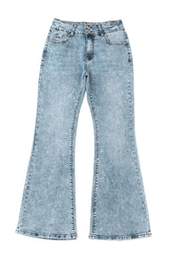 Sky Blue Subtle Ripped Detail Flare Bottom Jeans | Bottoms/Jeans