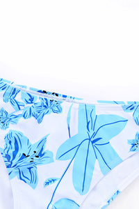 Sky Blue Tropical Ruffle Bikini High Waisted Swimsuit with Sarong | Swimwear/Bikinis