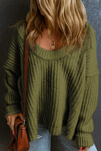 Load image into Gallery viewer, Jungle Green Ribbed Knit Round Neck Slouchy Chunky Sweater
