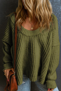 Jungle Green Ribbed Knit Round Neck Slouchy Chunky Sweater