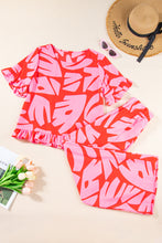 Load image into Gallery viewer, Strawberry Pink Abstract Printed Ruffled Top Wide Leg Pants Set
