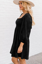 Load image into Gallery viewer, Black Suede Square Neck Puff Sleeve Dress
