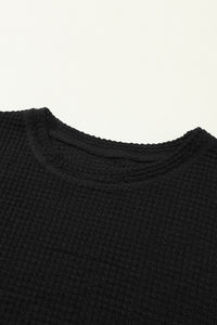 Oversized Top | Black Waffle Knit High Slits