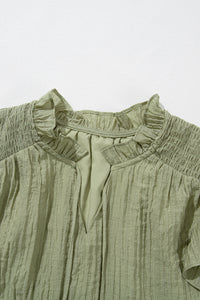 Flutter Sleeve Blouse | Mist Green V Neck Textured Top