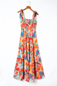 Womens Maxi Dress | Multicolor Vibrant Tropical Print Smocked Ruffle Tiered Maxi Dress | Dresses/Maxi Dresses