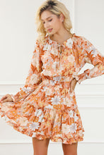 Load image into Gallery viewer, Camel Lace up Split Neck Tunic Floral Dress | Dresses/Floral Dresses
