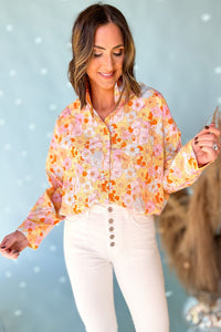 Yellow Floral Print Turn Down Collar Loose Shirt | Tops/Blouses & Shirts