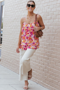 Fiery Red Floral Print Loose Fit Spaghetti Strap Tank Top | Tops/Tank Tops