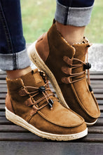 Load image into Gallery viewer, Camel Faux Suede Lace Up Ankle Boots
