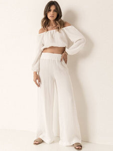 Top & Pants Set | Off Shoulder Long Sleeve Pants Set