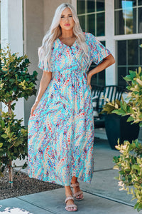 Green Wrap V Neck Floral Maxi Dress | Dresses/Floral Dresses