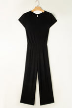 Load image into Gallery viewer, Wide Leg Jumpsuit | Black Solid Color Ribbed Short Sleeve
