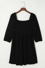 Load image into Gallery viewer, Black Suede Square Neck Puff Sleeve Dress
