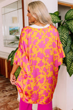 Load image into Gallery viewer, Orange Ruffled 3/4 Sleeve Floral Kimono | Outerwear/Kimonos
