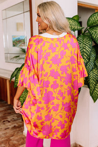 Orange Ruffled 3/4 Sleeve Floral Kimono | Outerwear/Kimonos