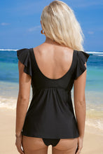 Load image into Gallery viewer, Black Sexy V Neck Ruffle Sleeve Tankini Top | Swimwear/Swim Tops
