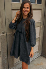 Load image into Gallery viewer, Denim Dress | Black Balloon Sleeve High Waist Dress
