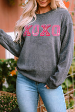 Load image into Gallery viewer, Gray Valentine Sequin XOXO Corded Crew Neck Sweatshirt | Graphic/Graphic Sweatshirts
