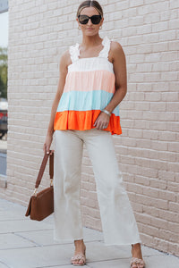 Tank Top | White Frill Straps Color Block Tiered Blouse