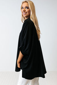 Black 3/4 Puff Sleeve Oversize Shirt | Tops/Blouses & Shirts