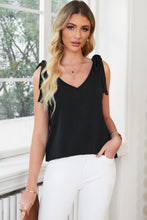 Load image into Gallery viewer, Black Tie On Shoulder V Neck Tank Top | Tops/Tank Tops
