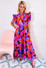 Load image into Gallery viewer, Orange Abstract Printed High Waist Ruffle Tiered Long Dress
