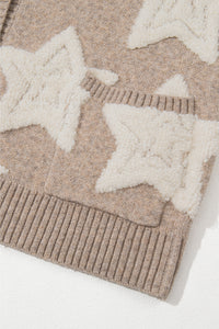 Khaki Star Pattern Winter Sweater with Pockets