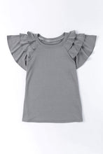 Load image into Gallery viewer, Gray Plain Tiered Ruffled Short Sleeve T Shirt | Tops/Tops &amp; Tees
