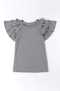 Gray Plain Tiered Ruffled Short Sleeve T Shirt | Tops/Tops & Tees