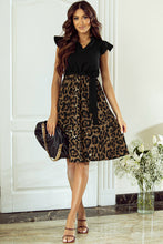 Load image into Gallery viewer, Leopard Print Dress | Black Flutter Sleeve Bodice Splicing
