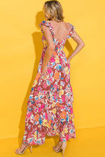 Load image into Gallery viewer, Pink Floral Print Sleeveless Ruffle Tiered Maxi Dress | Dresses/Floral Dresses
