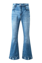 Load image into Gallery viewer, Sky Blue Slight Distressed Medium Wash Flare Jeans | Bottoms/Jeans
