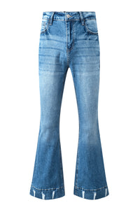 Sky Blue Slight Distressed Medium Wash Flare Jeans | Bottoms/Jeans