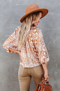 Drawstring Blouse | Brown 3/4 Sleeve Top