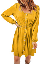 Load image into Gallery viewer, Yellow Button Up High Waist Long Sleeve Dress | Dresses/Midi Dresses
