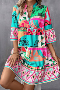 Mini Dress | Multi-Color Abstract Printed Half Sleeve Dress