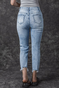 Sky Blue Acid Wash Distressed Slim Fit Jeans | Bottoms/Jeans