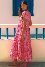 Load image into Gallery viewer, Bohemian Dress | Pink Printed Short Sleeve Flare Tiered Dress
