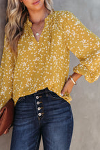 Load image into Gallery viewer, Yellow Split Neck Fall Printed Crinkled Blouse | Tops/Blouses &amp; Shirts
