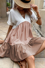 Load image into Gallery viewer, Tiered Loose Dress | Light French Beige Triple Colors V Neck Dress
