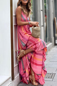 Pink Western Printed Tassel Tie V Neck Wrap Maxi Dress | Dresses/Maxi Dresses