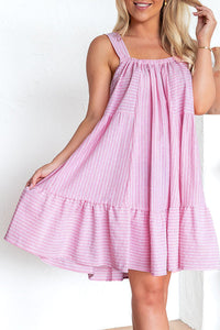 Mini Flared Dress | Pink Stripe Pinstriped Ruffled Hem Dress